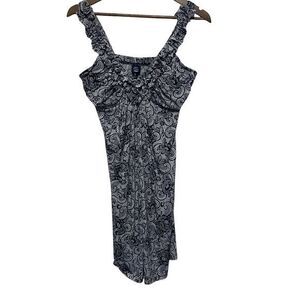 St Tropez West Dress Womens 10 Black‎ Paisley Sleeveless Ruffle V Neck Beachy
